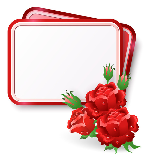 Card with red roses and dew drop - Vector, Imagen