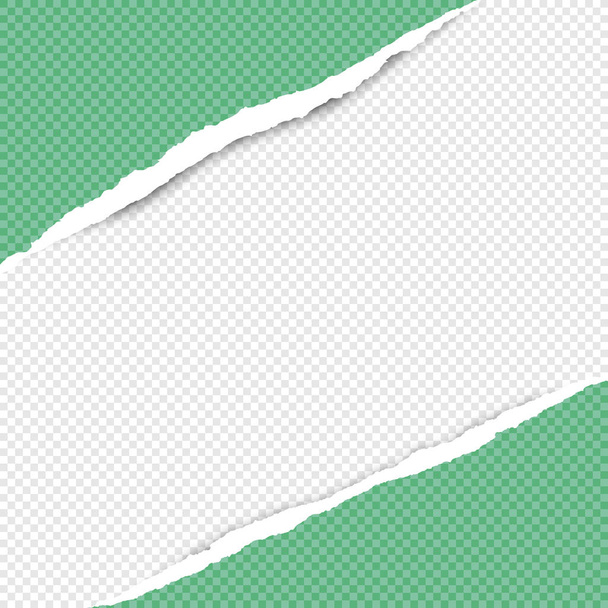 Diagonal rasgado tiras de papel verde quadrado para texto ou mensagem estão no fundo branco. Ilustração vetorial
 - Vetor, Imagem