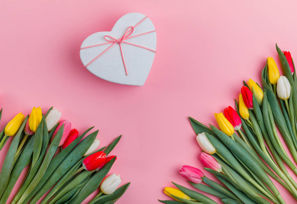 Valentine's day concept. Valentine's Day tulips. Holiday greeting card for Valentine's Day, Woman's Day, Mother's Day. - Photo, image