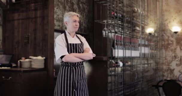 Portrait of female chef and restaurant owner - Footage, Video