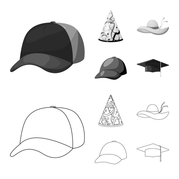 Vector illustration of clothing and cap icon. Collection of clothing and beret stock vector illustration. - Vetor, Imagem