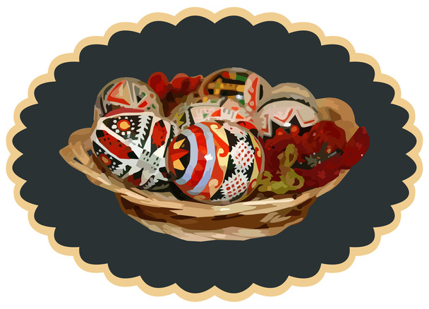 Pt-Plato de viñas rellenas de huevos de Pascua en un cartucho oval
 - Vector, imagen