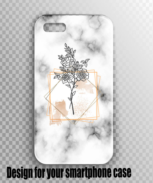 Elegante layout vettoriale di copertina per iPhone - texture in marmo e bella stampa bouquet con forme geometriche
 - Vettoriali, immagini