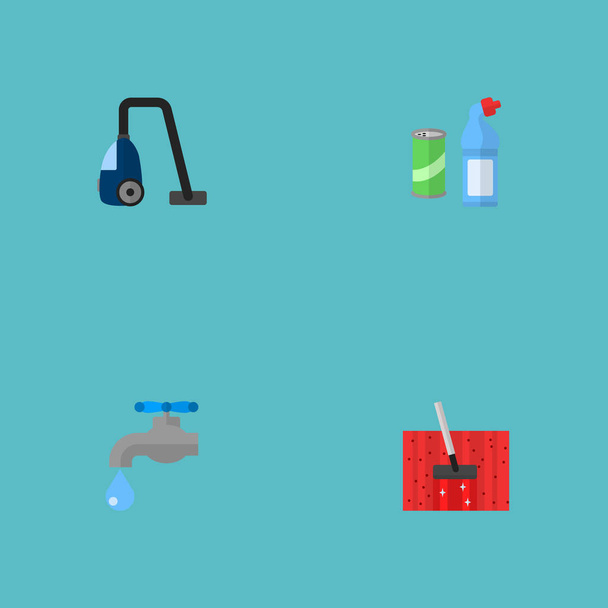 Ensemble d'icônes d'hygiène symboles de style plat avec eau du robinet, détergent, aspirateur et autres icônes pour la conception du logo de votre application mobile web
. - Vecteur, image
