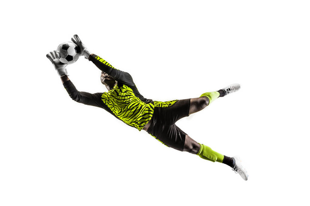 One soccer player goalkeeper man catching ball - Foto, imagen