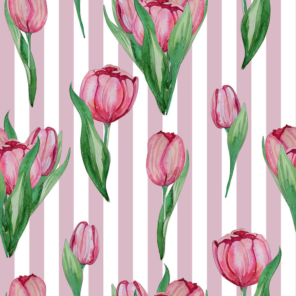 Hand drawn Watercolor tulips seamless pattern. International women's day. For design, card, print, invitations or background. - Фото, зображення
