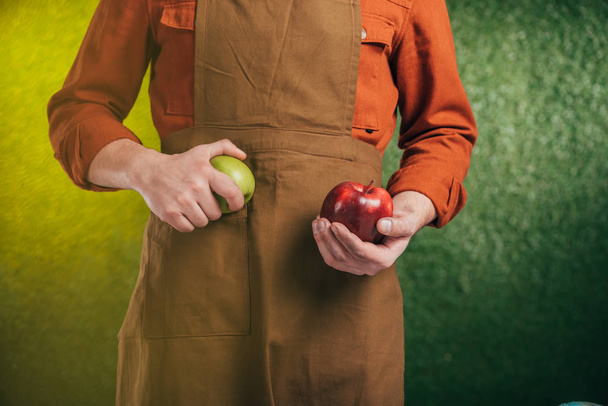 partial view of man holding apples on blurred background, earth day concept - Photo, Image