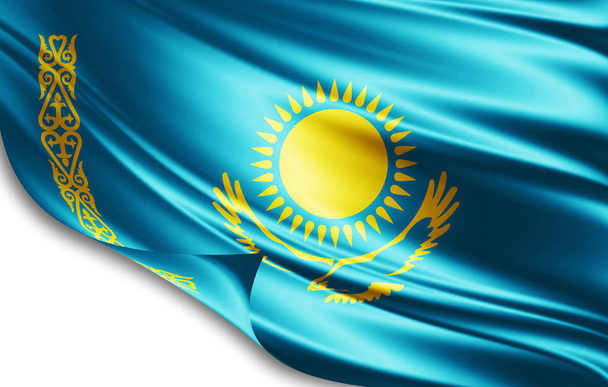 Σημαία του Καζακστάν με αντίγραφο χώρο για το κείμενο - 3d απεικόνιση     - Φωτογραφία, εικόνα