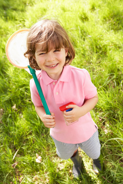 Young Boy In Field With Net And Bug Catcher - Photo, Image