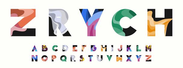 Set di lettere colorate con alfabeto ondulato. Elementi ABC per il design. Illustrazione vettoriale
. - Vettoriali, immagini