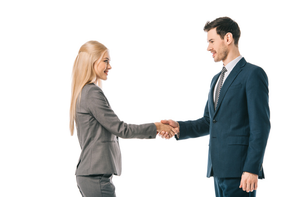 businesspeople shaking hands and making deal isolated on white - Photo, Image