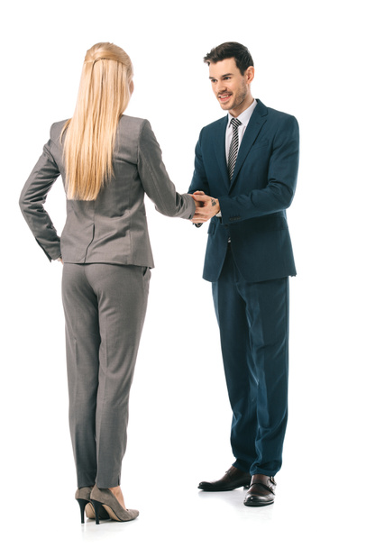 professional businesspeople shaking hands and making deal isolated on white - Foto, immagini