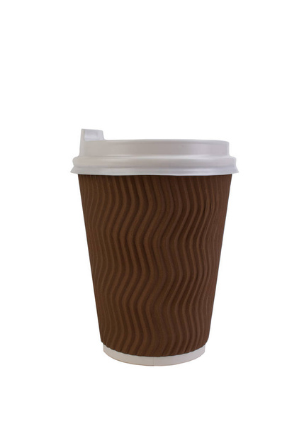 disposable paper cup of coffee isolated on white background with clipping path - Photo, Image
