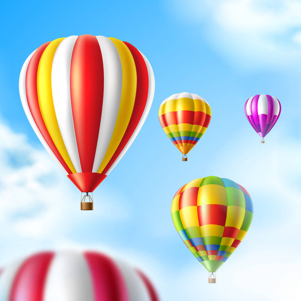 Vector hot air balloons on blue sky background - Vetor, Imagem
