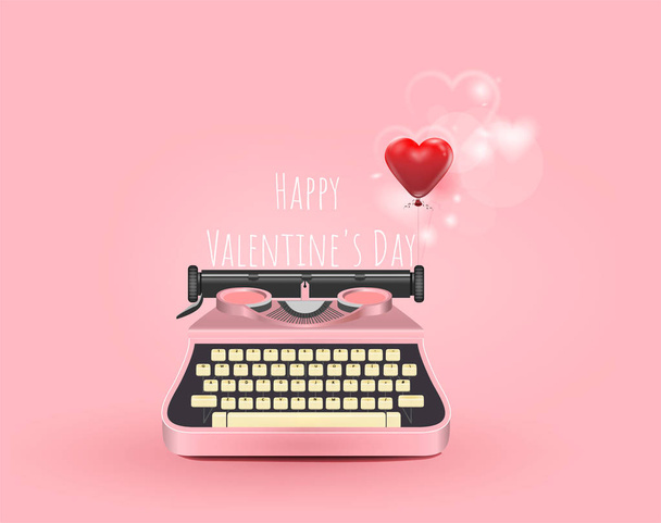 rosa Schreibmaschine schreiben Sie eine Botschaft der Liebe rotes Herz, vermissen Sie, glücklichen Valentinstag, schöne Karte mit Herz, Text, Elemente, Liebe, Flyer, Einladung, Broschüre, Banner, Plakate, isolierten rosa Hintergrund - Vektor, Bild