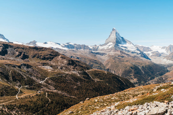 Beautiful mountain landscape with views of the Matterhorn peak in Zermatt, Switzerland. - 写真・画像