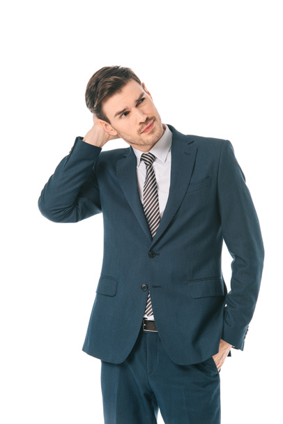 handsome businessman in suit thinking isolated on white - Φωτογραφία, εικόνα