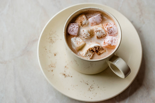 Healthy Homemade Milk Babyccino with Marshmallows and Cocoa / Cinnamon Powder for Kids. - Fotó, kép