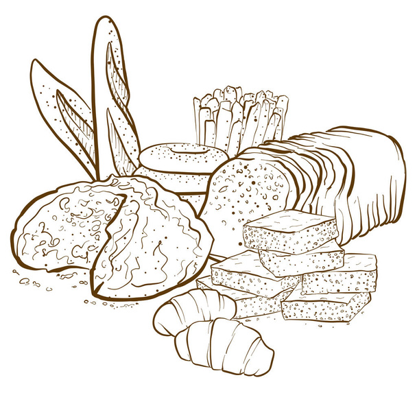 conjunto de composição de pães, ilustração vetorial desenhada à mão
 - Vetor, Imagem