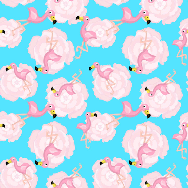Pink flamingo cute vector flat seamless pattern isolated  - Vektör, Görsel