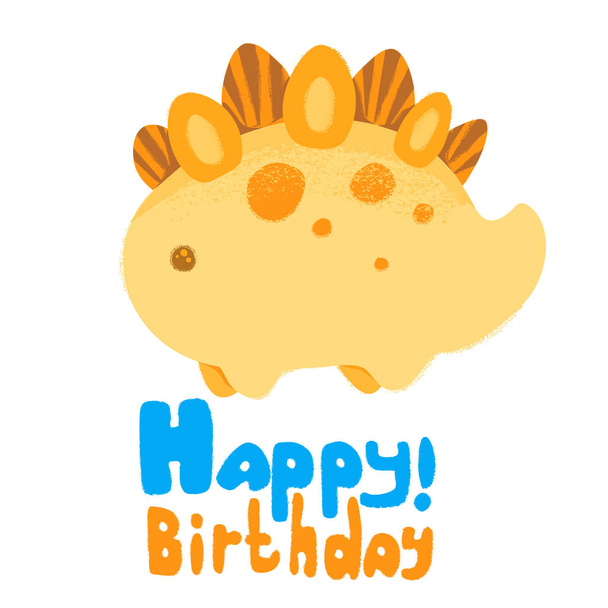 Kawaii dinosaur stegosaurus. Cute illustration. Happy Birthday. Texture brush is used. It can be used for sticker, patch, phone case, poster, textile, t-shirt, mug and other design. - Vector, afbeelding