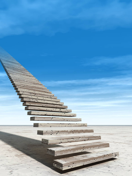 Концепція або концептуальна 3D ілюстрація сходів до неба на фоні неба в пустелі з хмарами
 - Фото, зображення