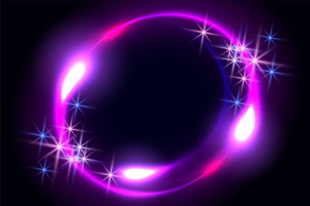 Abstract fantastic background with neon round frame, sparkle stars and space portal into another dimension - Foto, Imagen