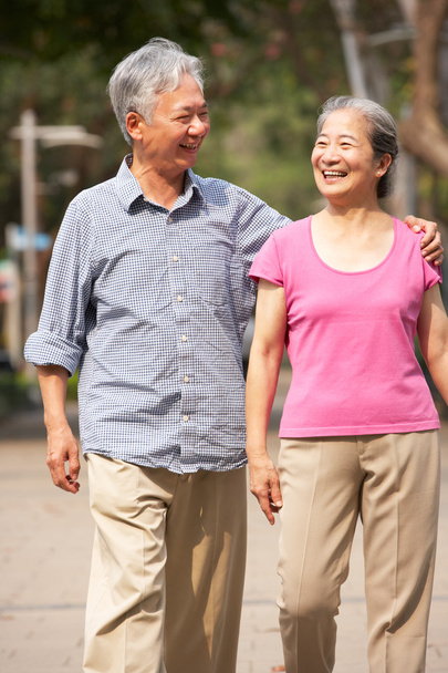 Senior Chinese Couple Walking In Park - Photo, image