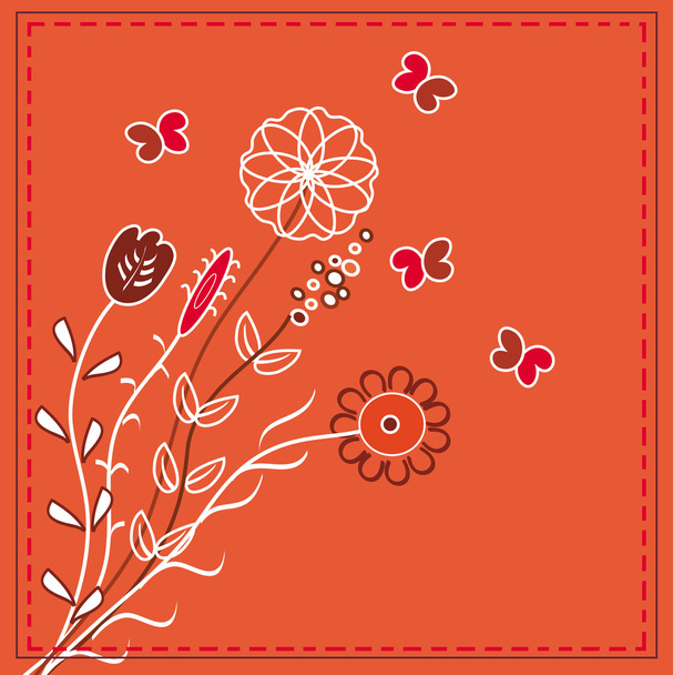 Card with flowers in red colors - Vetor, Imagem