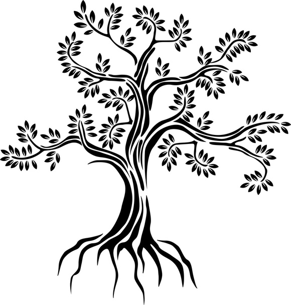 μαύρο δέντρο σιλουέτα που απομονώνονται σε λευκό φόντο - Διάνυσμα, εικόνα