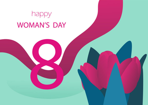 Happy Woman's Day banner in flat style. 8 march card template. Vector illustration - Vector, Image