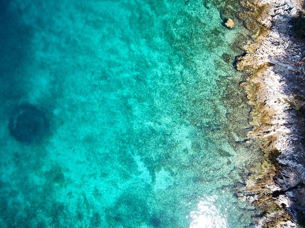 top view of rocky shore crystal clear Adriatic Sea, drone shot  - Fotoğraf, Görsel