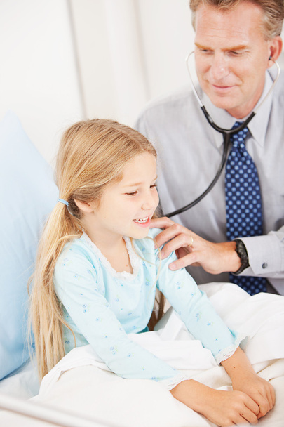 Hospital: Pediatrician Listening to Girl's Breathing - Photo, Image
