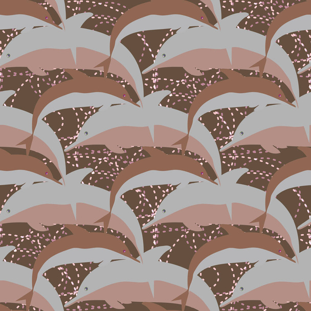 Декоративный цветной бесшовный узор с милыми дельфинами
 - Вектор,изображение