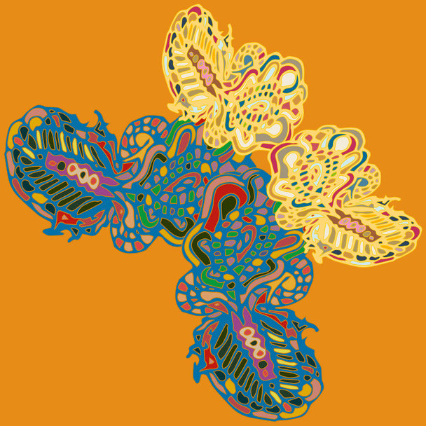 Abstrakti kuviollinen värikäs kirkas perhonen siivet, tekstiili tulostaa, vektori kuva. Kankaan suunnittelu, tapetti
. - Vektori, kuva