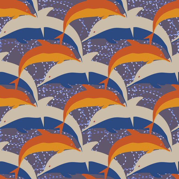 かわいいイルカと装飾的な色のシームレス パターン - ベクター画像
