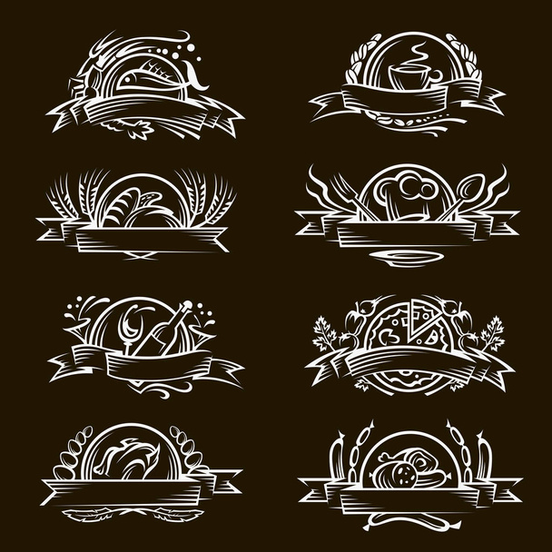собрание различных пищевых икон, выделенных на черном фоне
 - Вектор,изображение