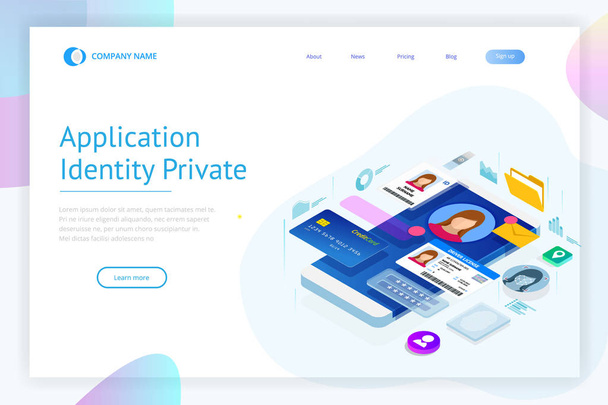 Isometric Personal Data Information App, Identity Private Concept. Digital data Secure Banner. Biometrics technology vector illustration for personal identity recognition and access authentication. - Vector, Image