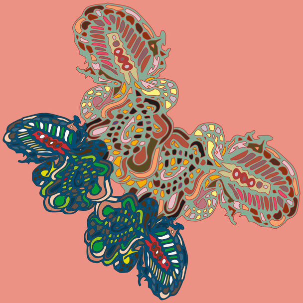 Абстрактний візерунок барвистий яскравий метелик з крилами, текстильний принт, векторна ілюстрація. Для дизайну тканини, шпалер
. - Вектор, зображення