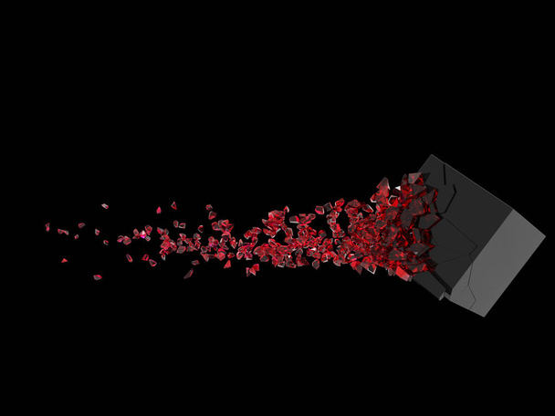 abstrakter schwarzer Geo-Würfel zerbricht in rotes Glas - Foto, Bild
