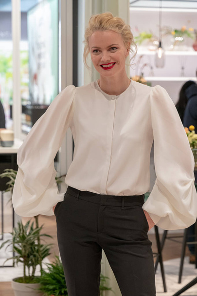 Frankfurt, Germany. 11th Feb 2019. Franziska Knuppe visits Ipuro at Ambiente trade fair 2019. Ambiente is a leading consumer goods trade fair with more than 4300 exhibitors and 130,000+ trade visitors. - Фото, зображення
