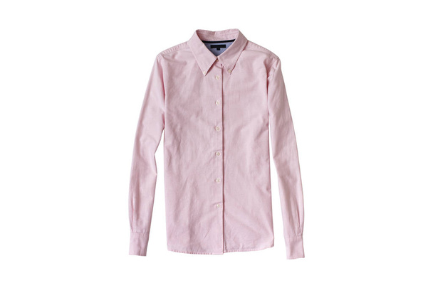 Pink shirt flat lay. Fashion concept. Isolate on white background - Photo, Image