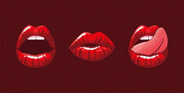 set of sexy woman mouths pop art style - Vector, Image