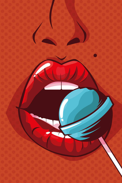 sexy mujer labios con caramelo pop estilo de arte
 - Vector, imagen