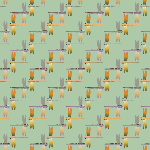 Decoratieve gekleurde naadloze patroon met schattige libellen - Vector, afbeelding