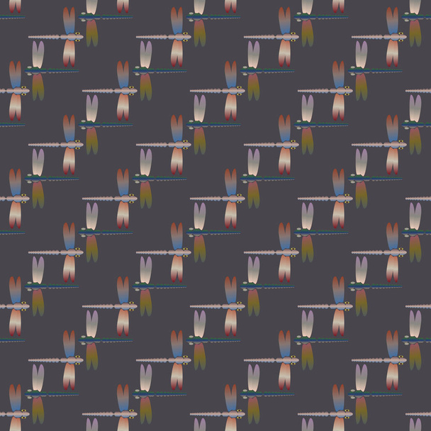 Διακοσμητικά έγχρωμο μοτίβο άνευ ραφής με χαριτωμένο λιβελλούλες - Διάνυσμα, εικόνα