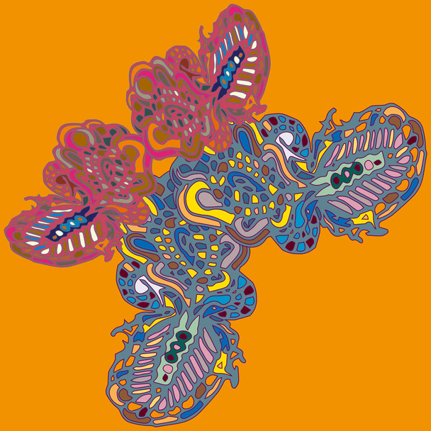 Papillon lumineux coloré à motifs abstraits avec ailes, impression textile, illustration vectorielle. Pour la conception de tissu, papier peint
. - Vecteur, image