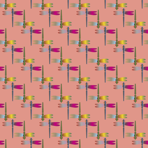 Patrón sin costura de color decorativo con libélulas lindas
 - Vector, Imagen