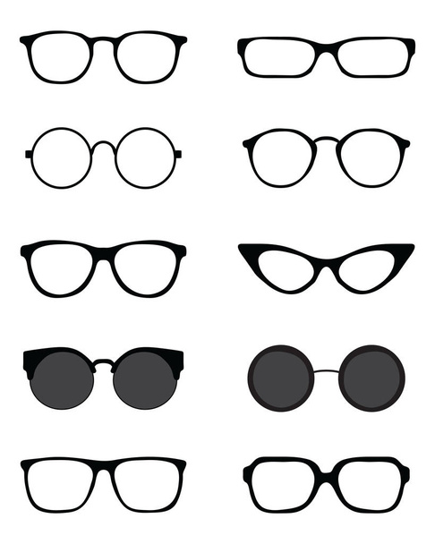 Siluetas negras de diferentes anteojos sobre fondo blanco - Vector, Imagen