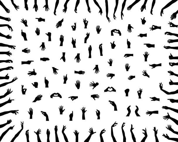 Black silhouettes of various positions of hands, vector - Vector, Image